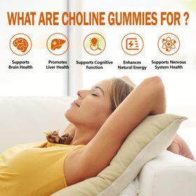 HFELIZ Choline Gummies 60 Comp. gummies orange en gros plan