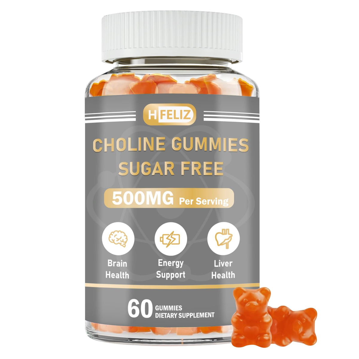 HFELIZ Choline Gummies 60 Comp. vue de face avec emballage