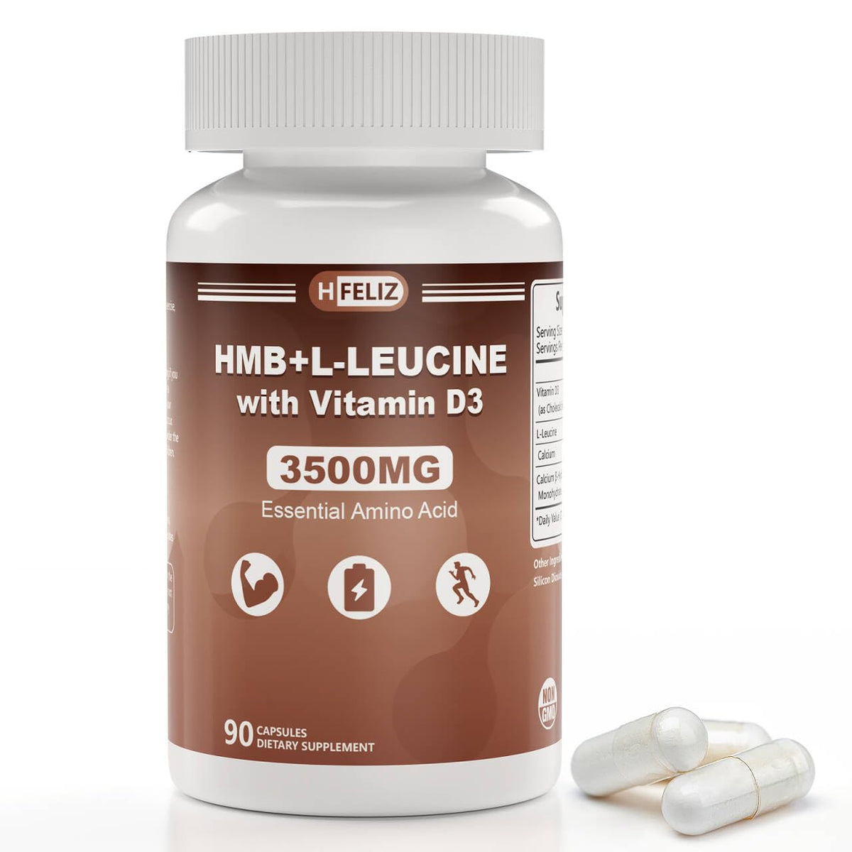 HFELIZ Complément HMB et Leucine 3500mg 90 Gélules vue de face