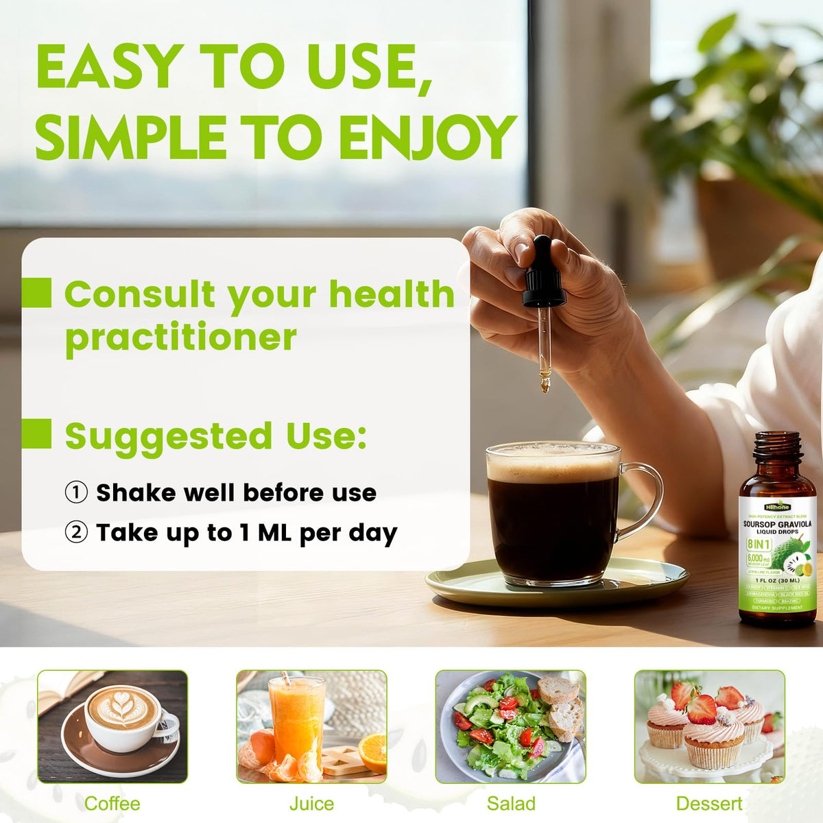 HIIHONE Soursop 8-en-1 flacon avec verre d'eau