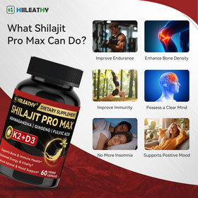 HIILEATHY Shilajit capsules sur un fond neutre