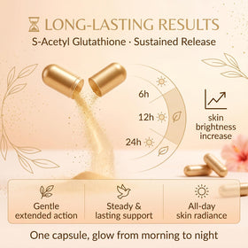 Hikari Aurum Glutathione Capsule capsules sur une table