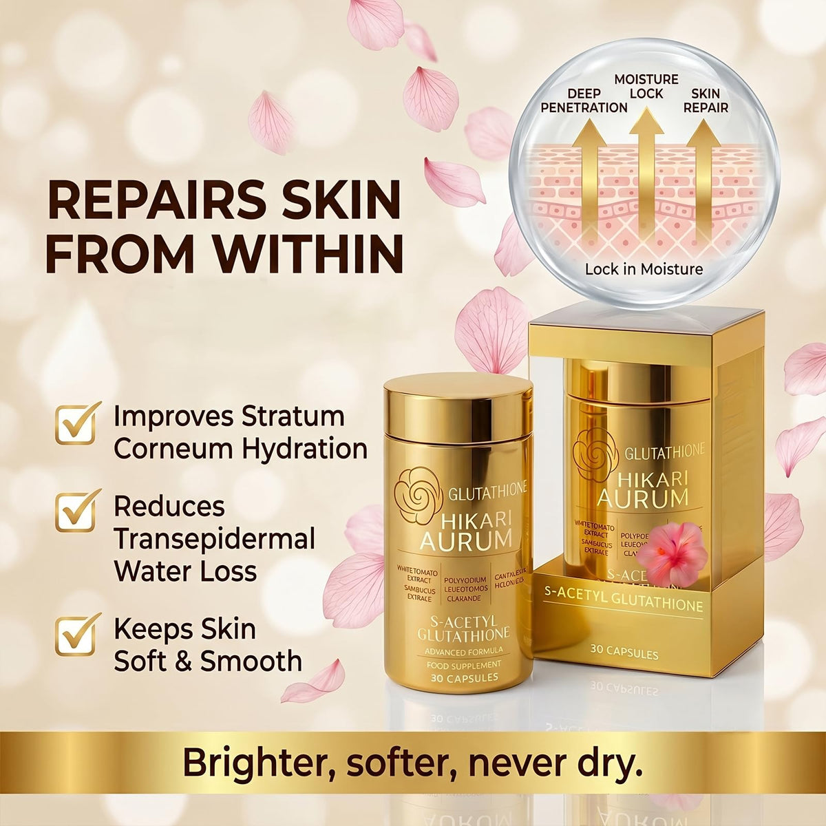 Hikari Aurum Glutathione Capsule prise avec un verre d'eau
