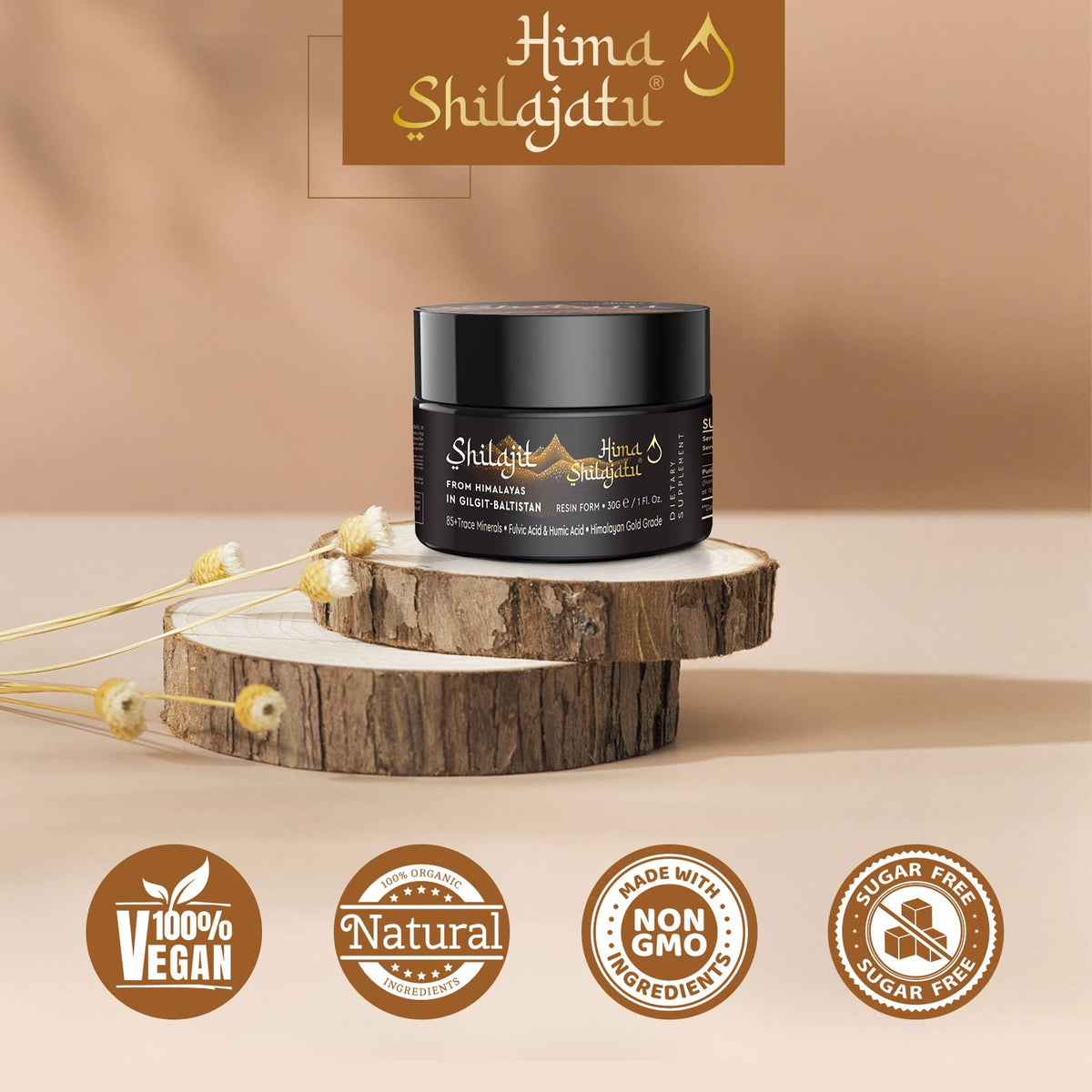 Hima Shilajatu résine de shilajit pur Himalayen 240g, étiquette du produit