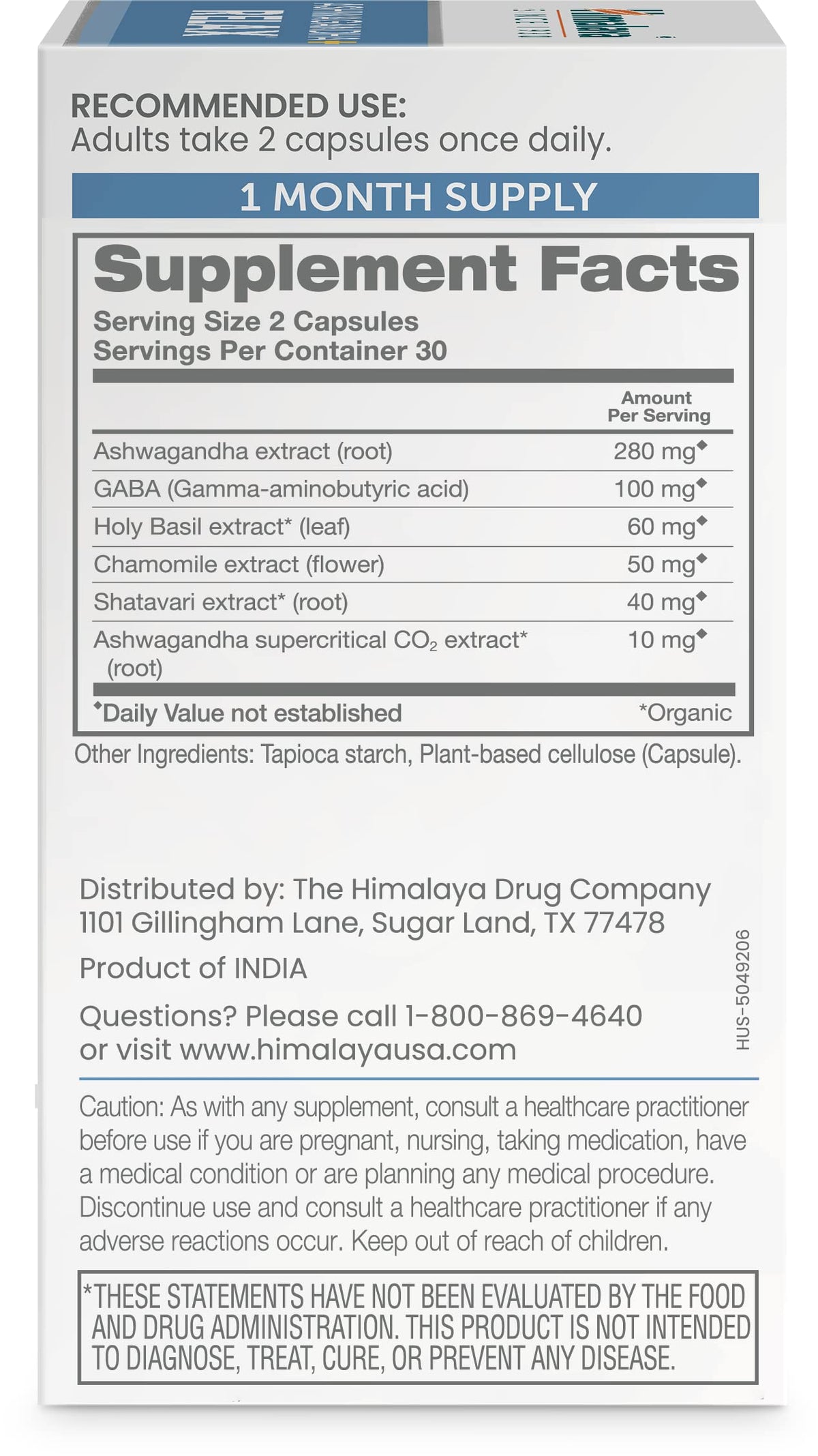 Himalaya Ashwagandha+ 540 mg emballage avec informations nutritionnelles