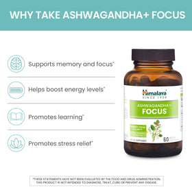 Himalaya Ashwagandha+ Focus 1690 mg avec des plantes ayurvédiques en arrière-plan