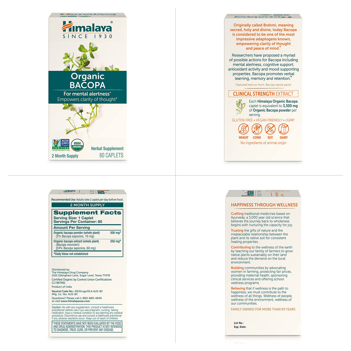 Himalaya Bacopa Monnieri 750 mg sur fond naturel