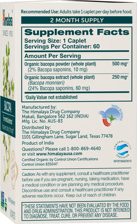 Himalaya Bacopa Monnieri 750 mg tableau des ingrédients