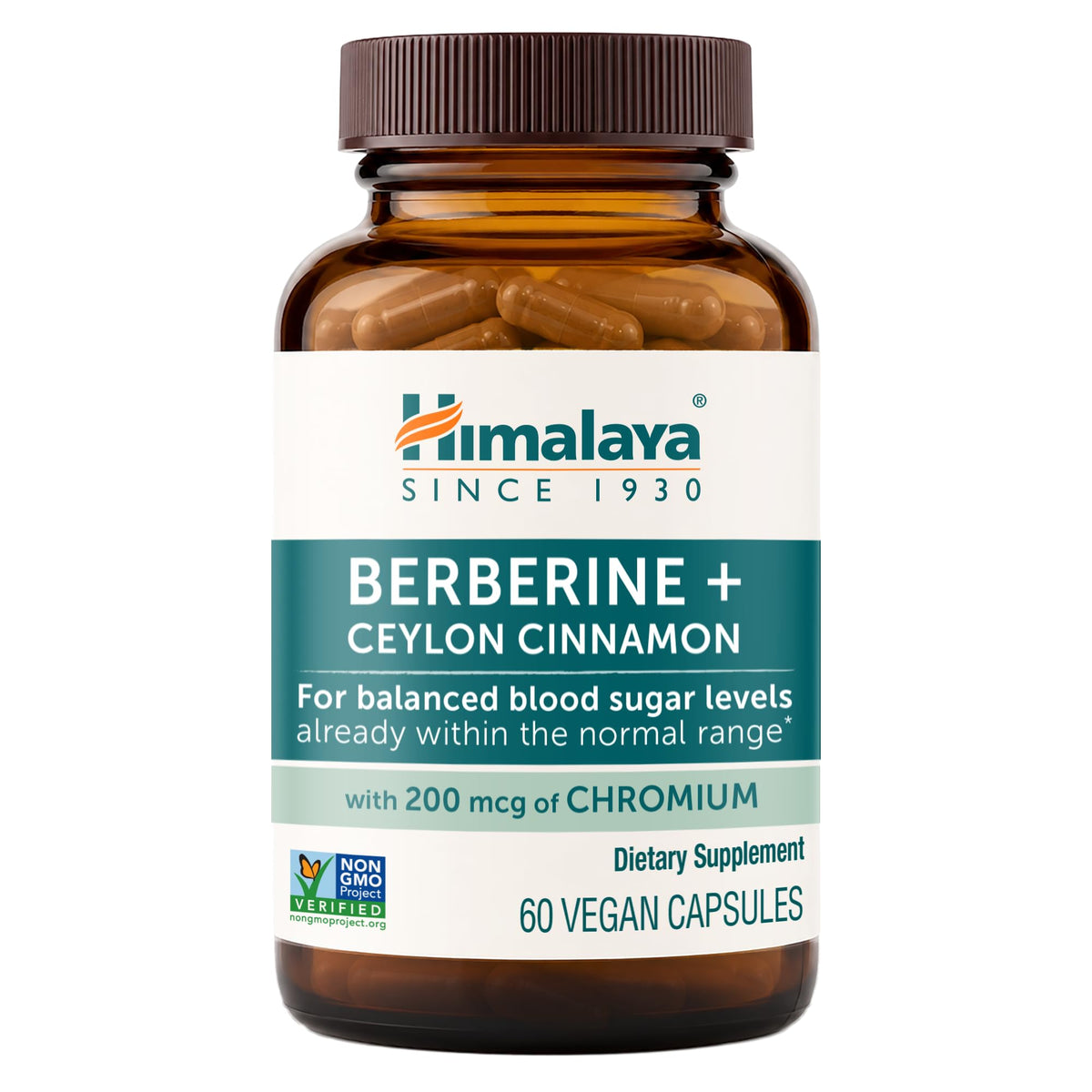 Himalaya Berberine 60 capsules vegan avec cannelle de Ceylan, vue avant