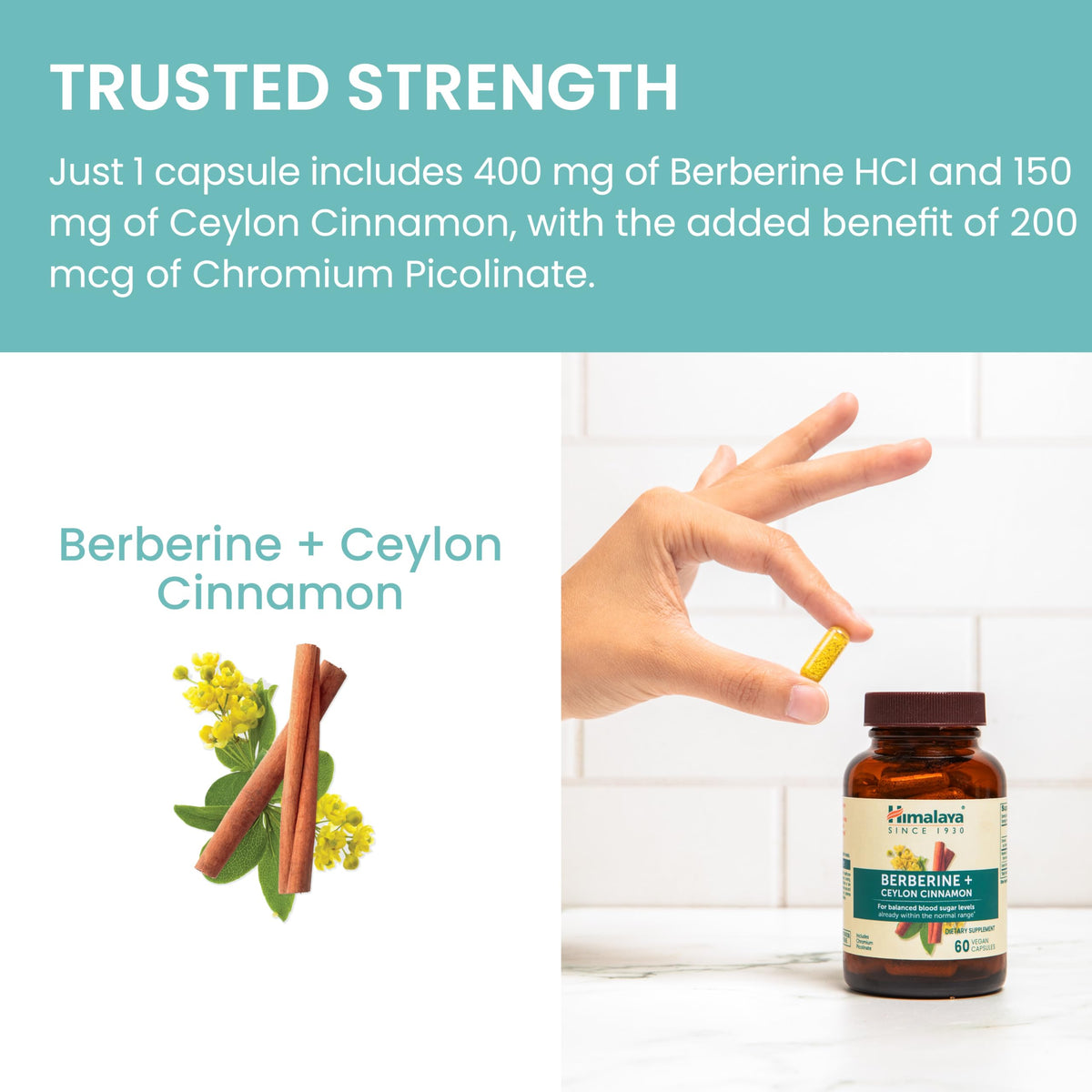 Himalaya Berberine, capsules vegan sur une table en bois