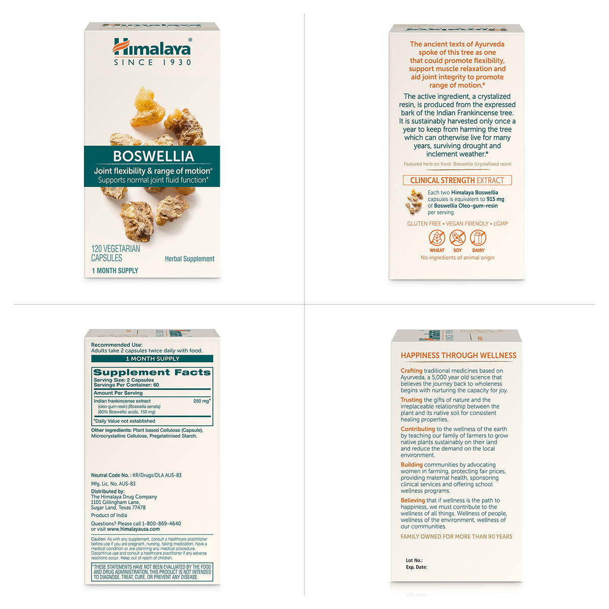 Himalaya Boswellia Serrata 250 mg arrière de l'emballage