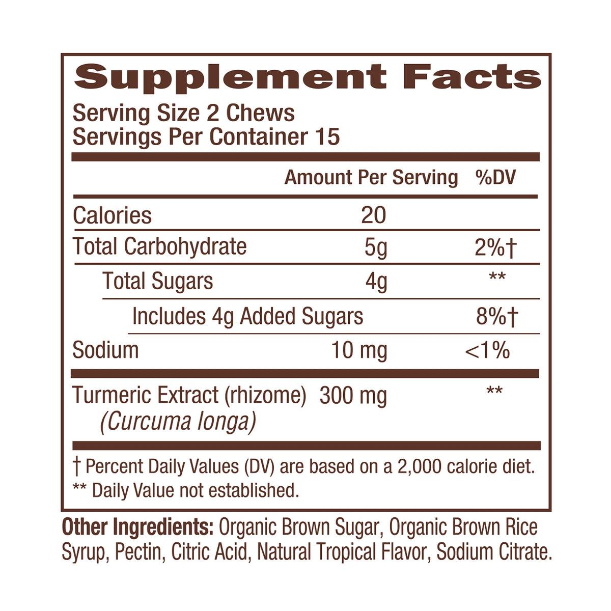 Himalaya Chews Curcuma 300 mg en arrière-plan de fruits tropicaux