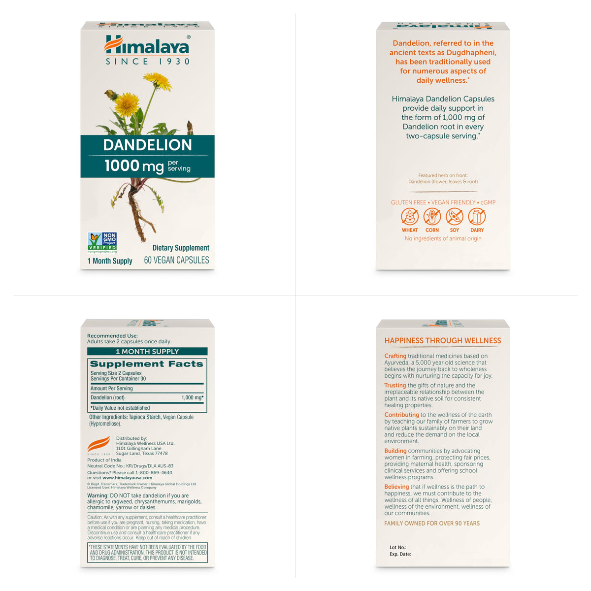 Himalaya Complément Racine de Pissenlit 1000 mg, 60 Capsules vue arrière