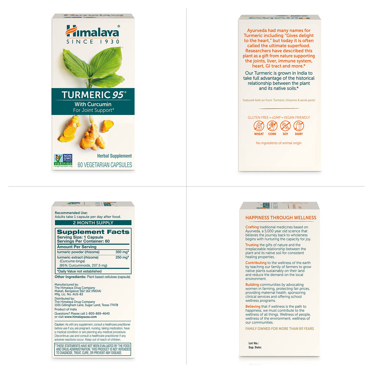 Himalaya Curcuma 95 Curcumine 600 mg 120 Capsules - Flacon ouvert avec capsules