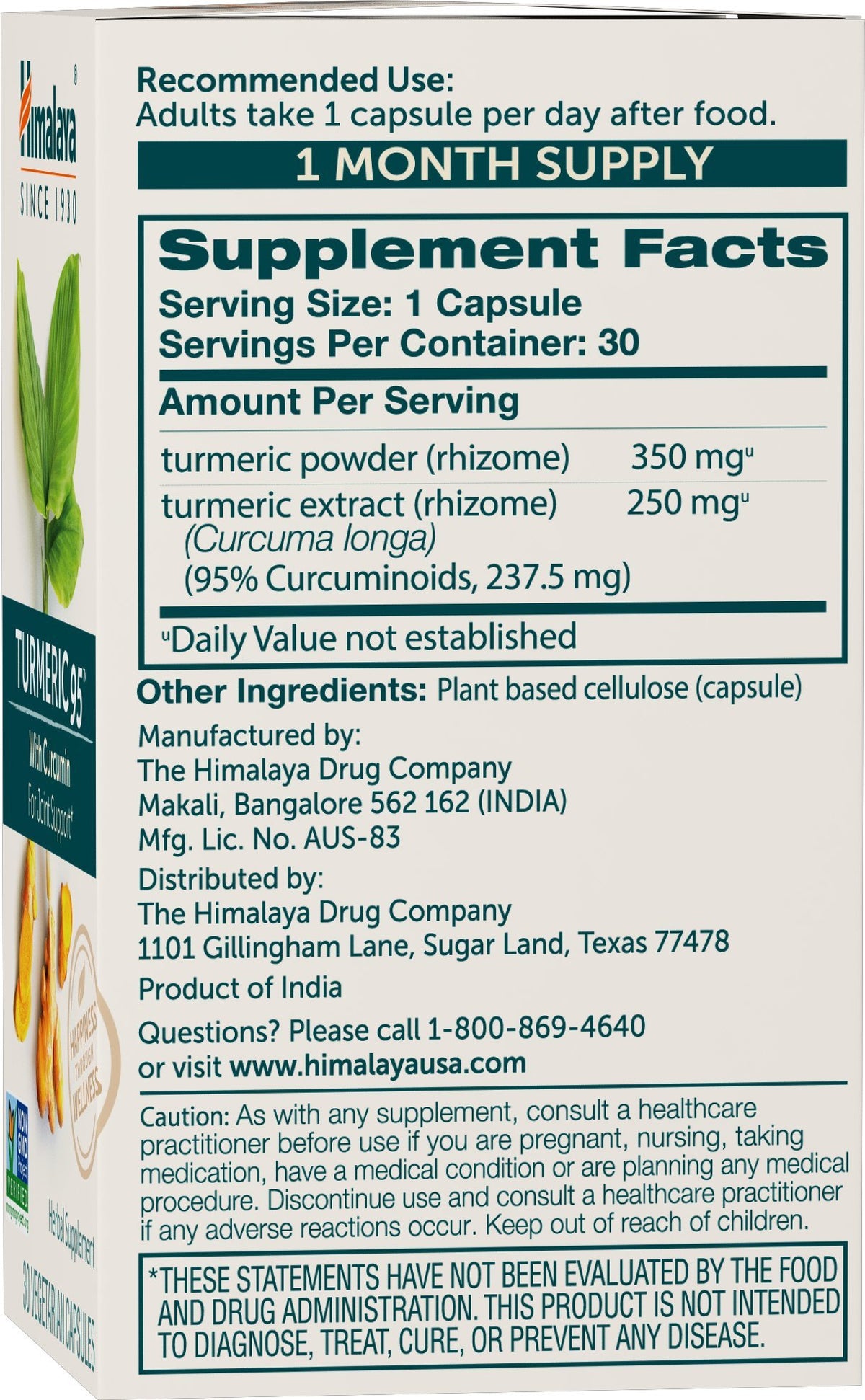 Himalaya Curcuma 95 - emballage et capsules