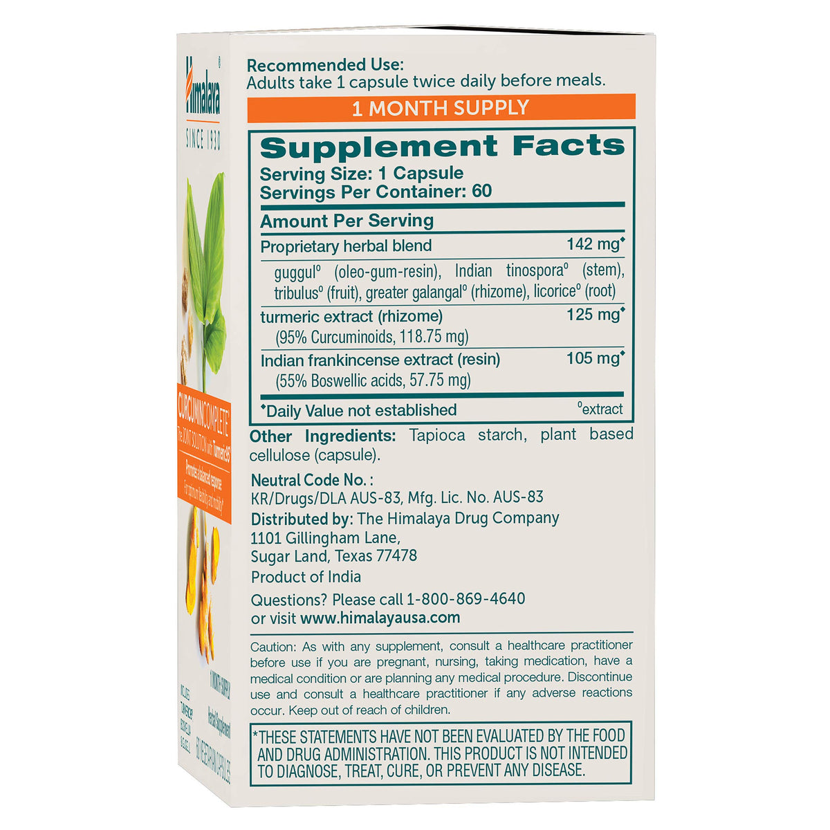 Himalaya Curcumin Complète 60 Capsules contenant