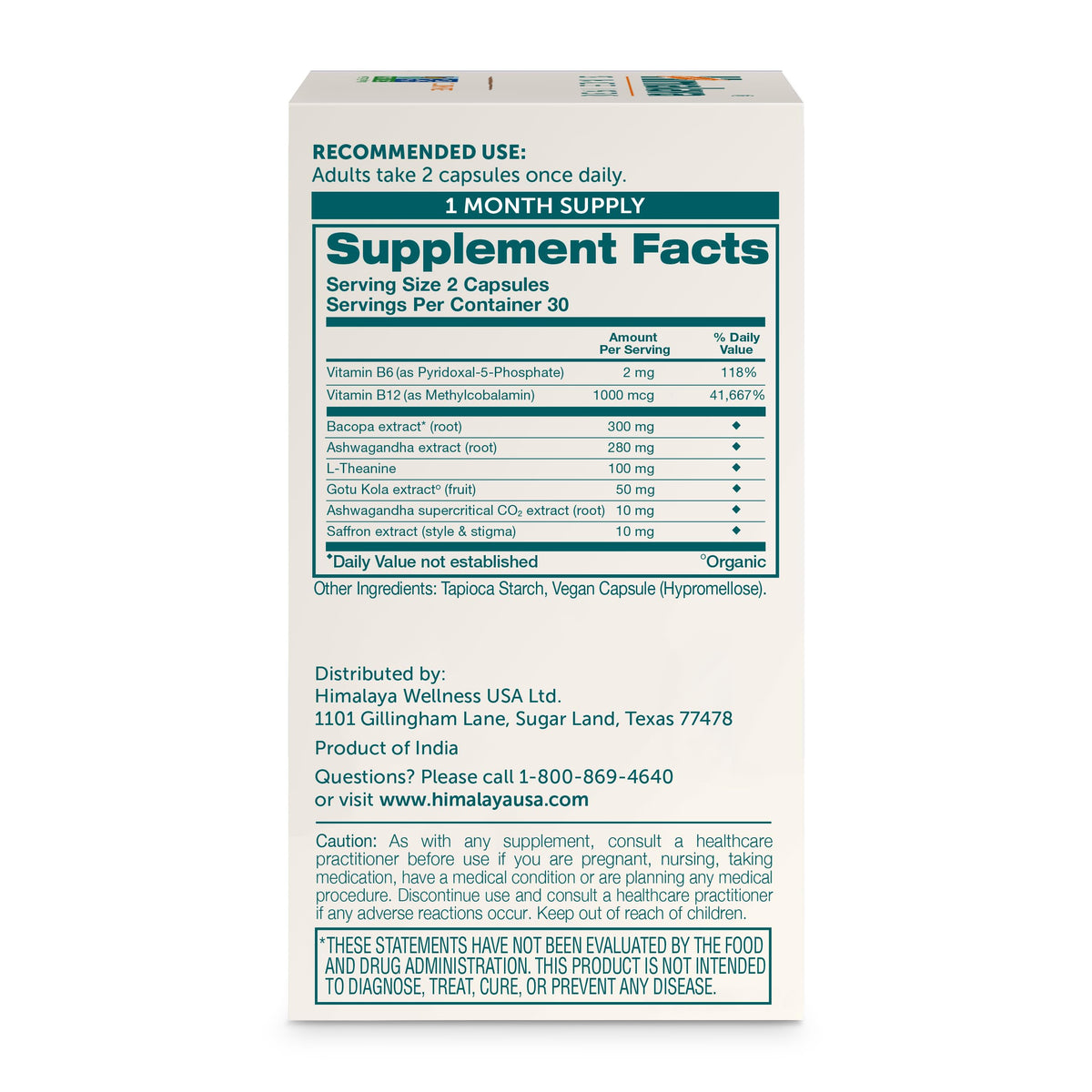 Himalaya Esprit Focalisé gélules avec étiquette et ingrédients