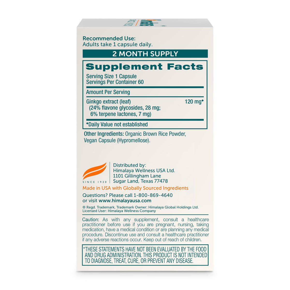 Himalaya Ginkgo Biloba capsules avec bouteille ouverte