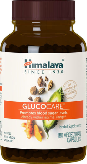 Himalaya GlucoCare 180 capsules vue avant avec étiquette