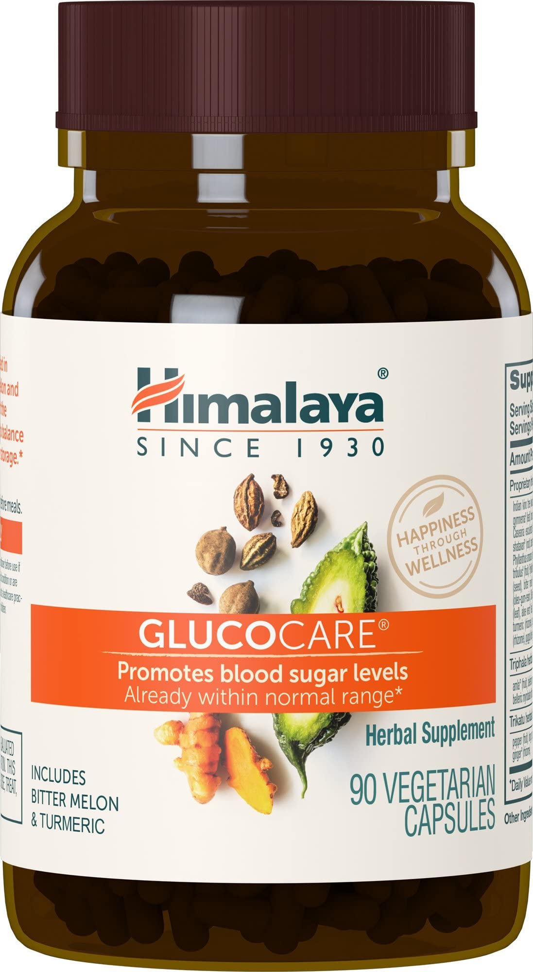 Himalaya GlucoCare 90 capsules vue avant avec étiquettes claires
