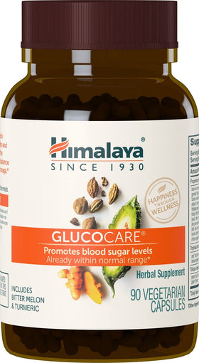 Himalaya GlucoCare 90 capsules vue avant avec étiquettes claires