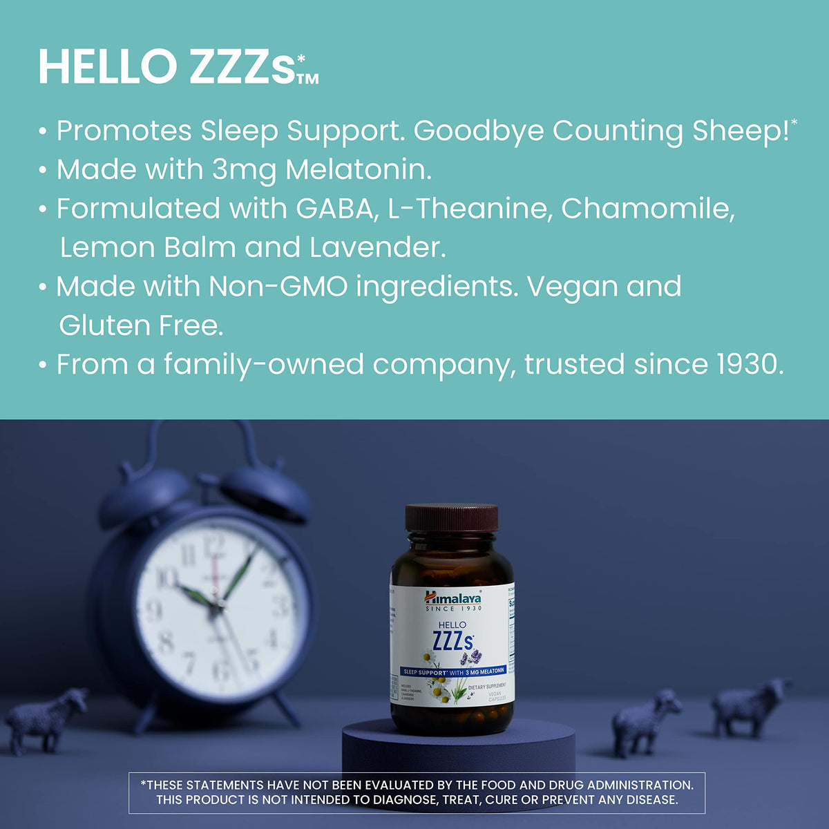 Himalaya Hello ZZZs 60 capsules côté avec informations nutritionnelles
