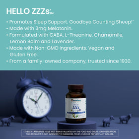 Himalaya Hello ZZZs 60 capsules côté avec informations nutritionnelles