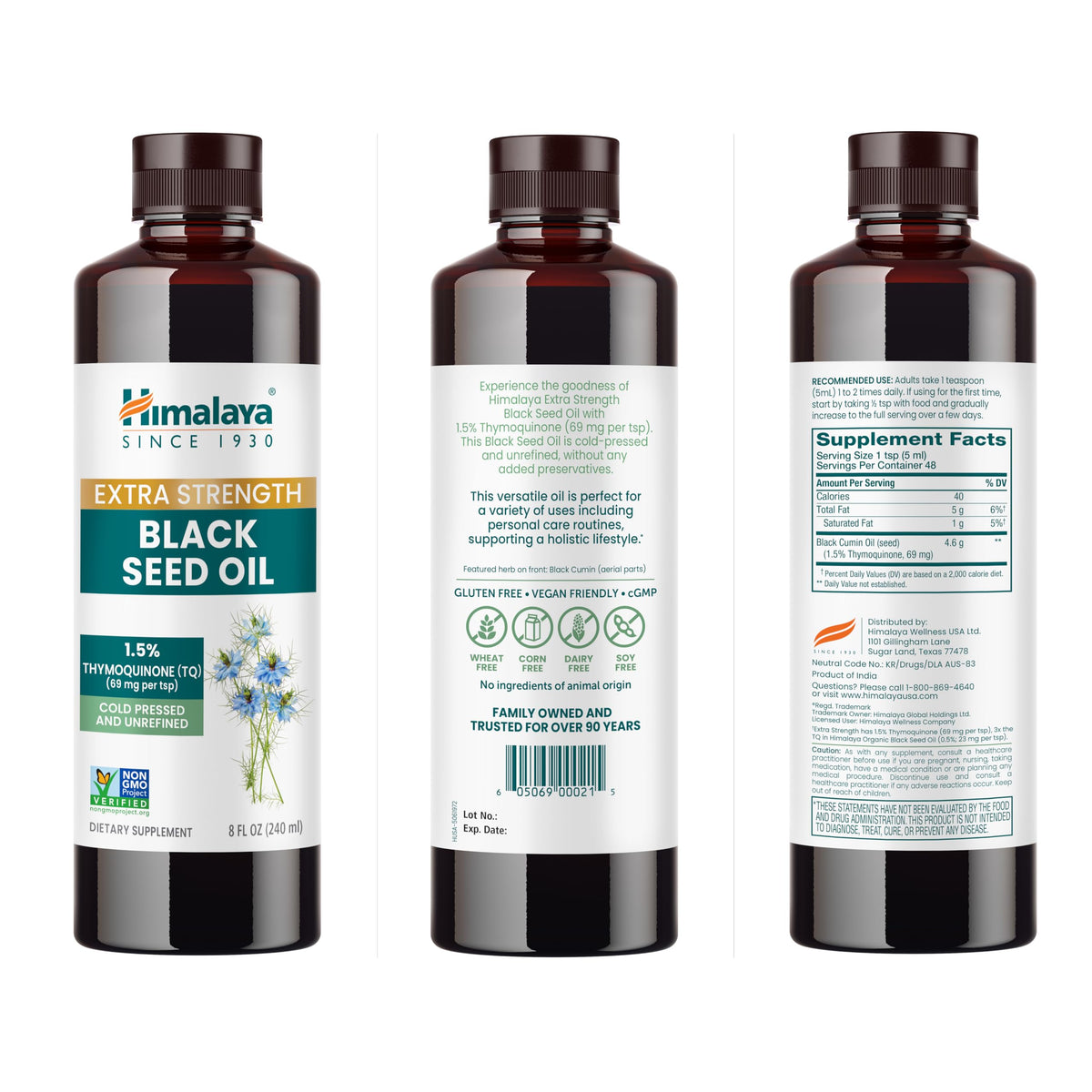 Himalaya Huile de Nigelle Extra Forte 240 ml avec ingrédients naturels