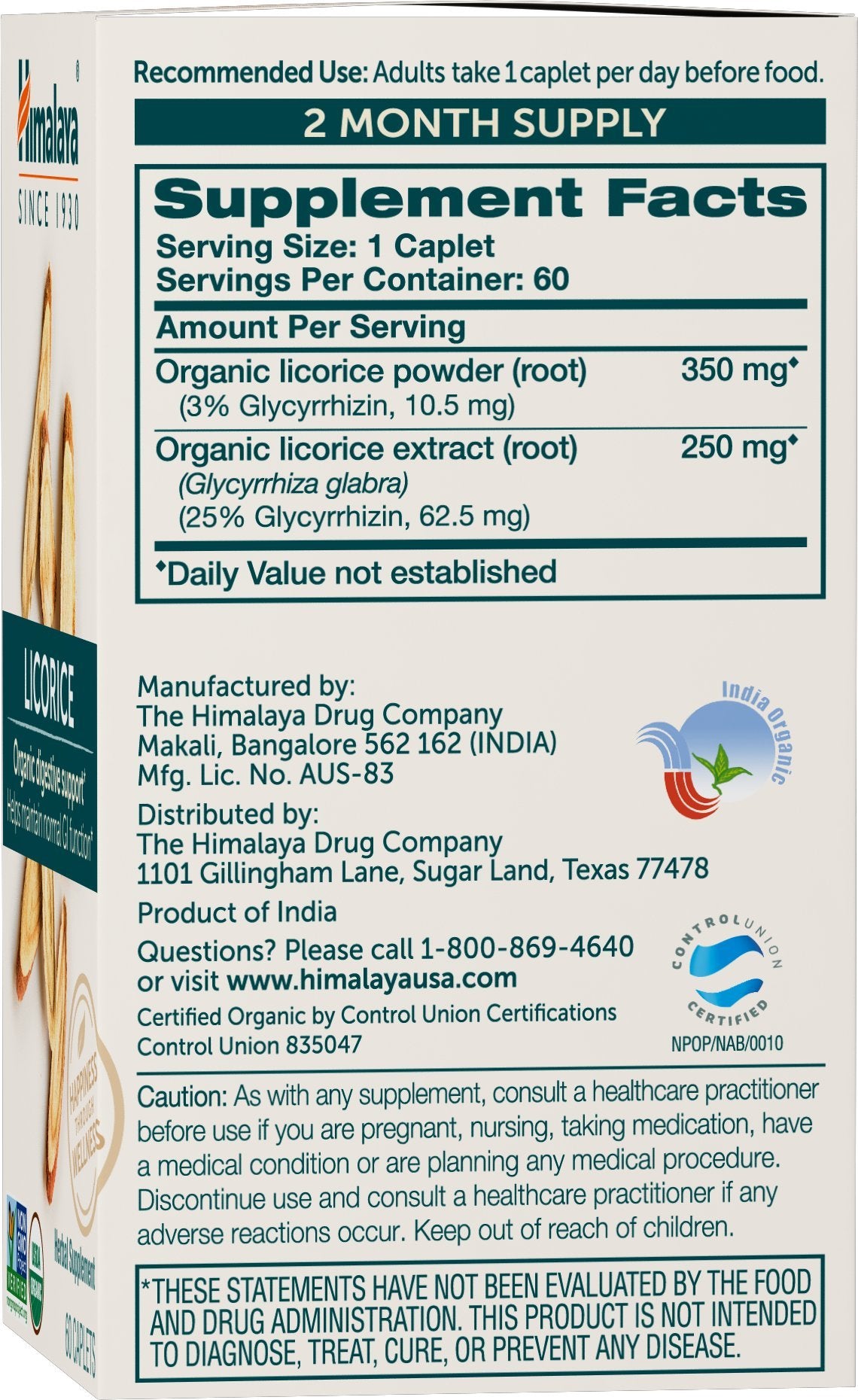 Himalaya Licorice Bio 60 comprimés, vue arrière