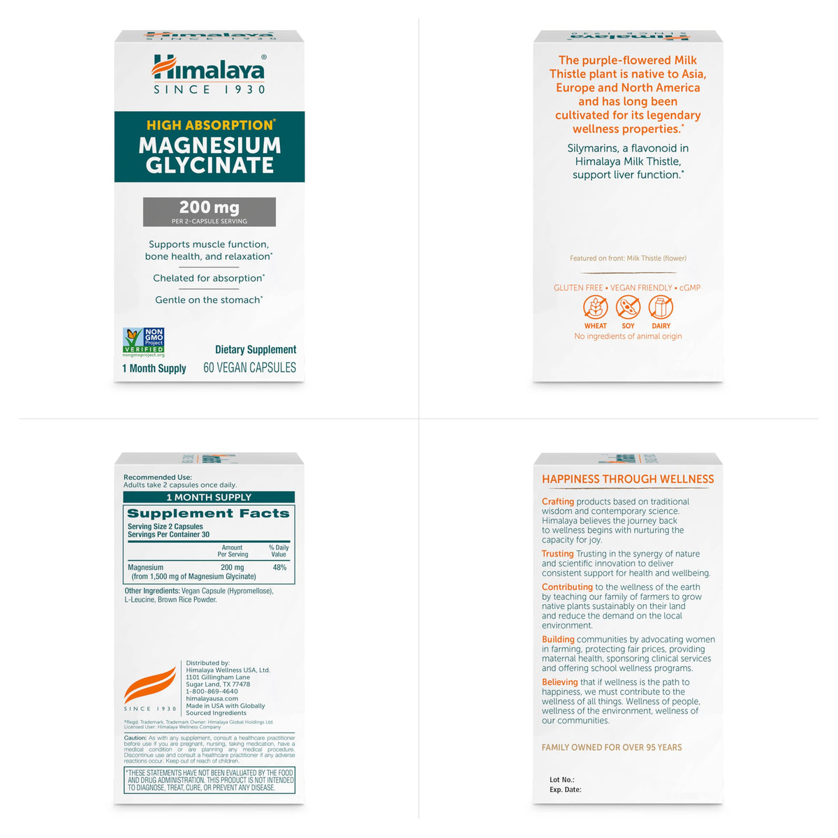 Himalaya Magnesium Glycinate 200 mg 60 capsules végétales sur fond blanc