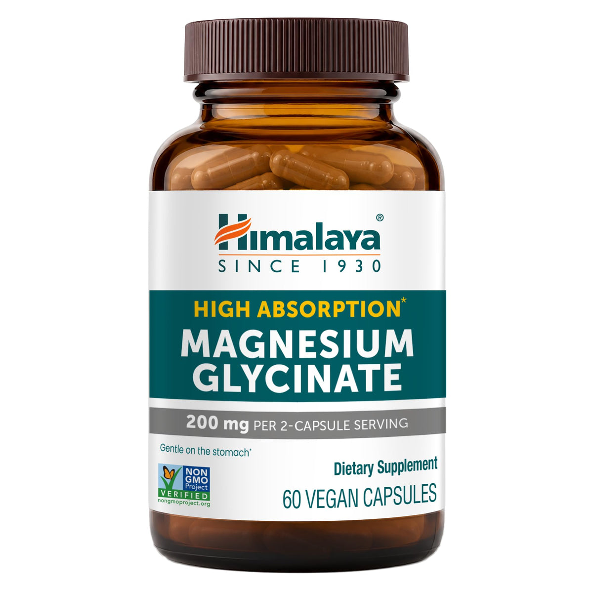 Himalaya Magnesium Glycinate 200 mg 60 capsules végétales vue de face