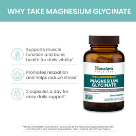 Himalaya Magnesium Glycinate 200 mg capsules végétales sur une surface
