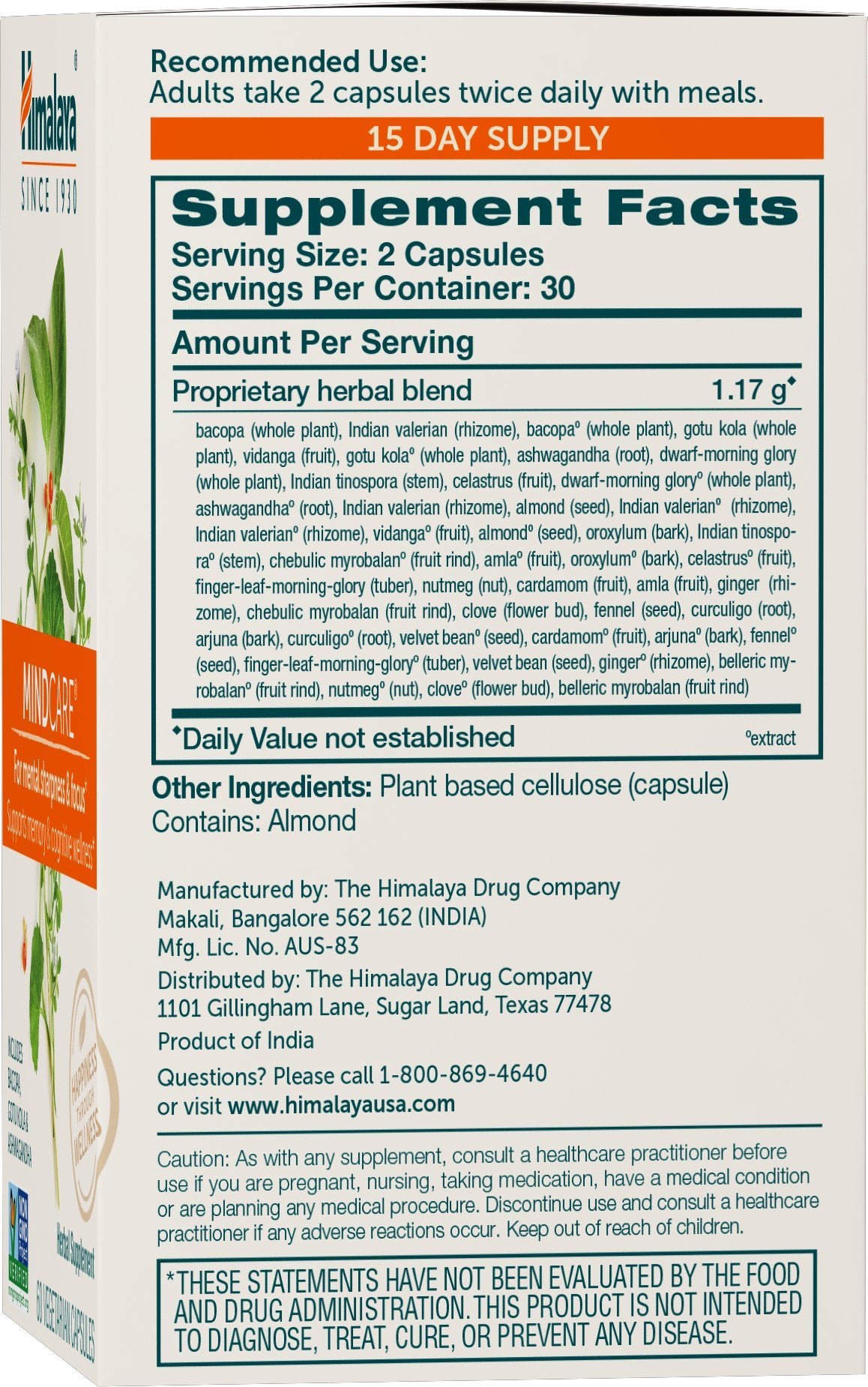 Himalaya MindCare complément cérébral 60 capsules avec étiquette