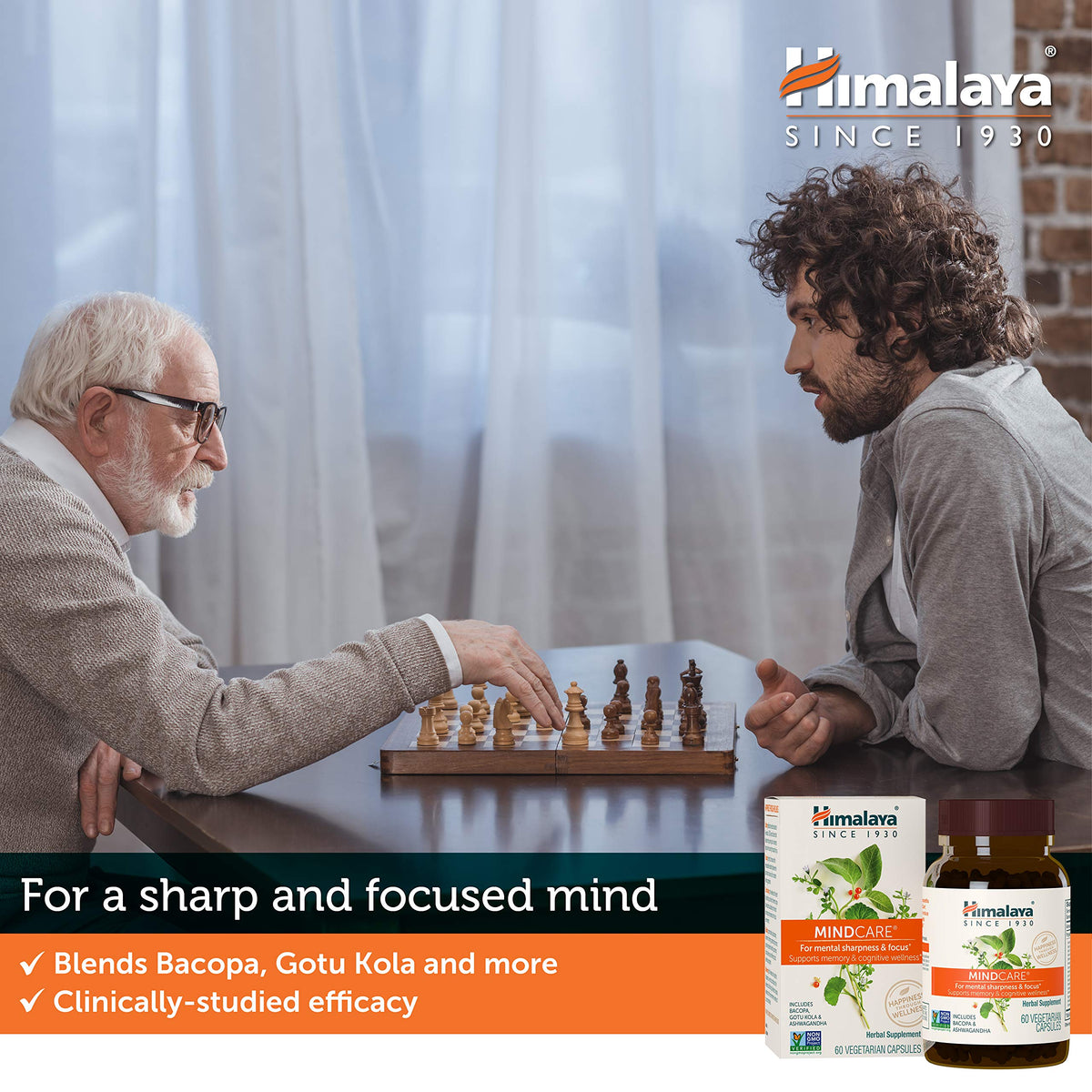 Himalaya MindCare complément cérébral capsules disposées sur une table