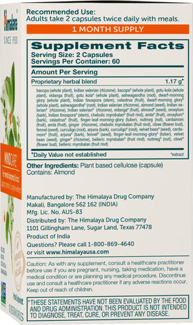 Himalaya MindCare étiquette avec ingrédients et dosage