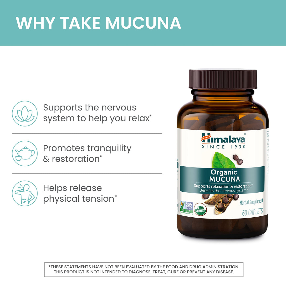 Himalaya Mucuna Pruriens 600mg comprimés végétaux en gros plan