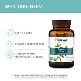 Himalaya Neem Bio 600 mg, comprimés sur une surface blanche