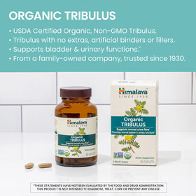 Himalaya Organic Tribulus Terrestris 688 mg capsules sur une surface blanche