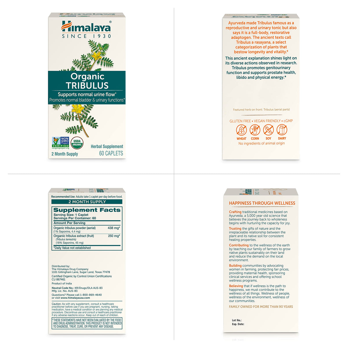 Himalaya Organic Tribulus Terrestris 688 mg flacon sur une table en bois
