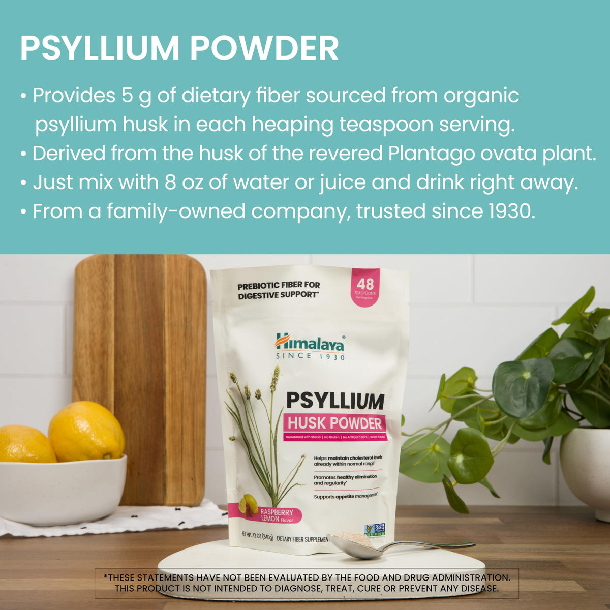 Himalaya Poudre de Psyllium à la Framboise et Citron 340 g avec cuillère