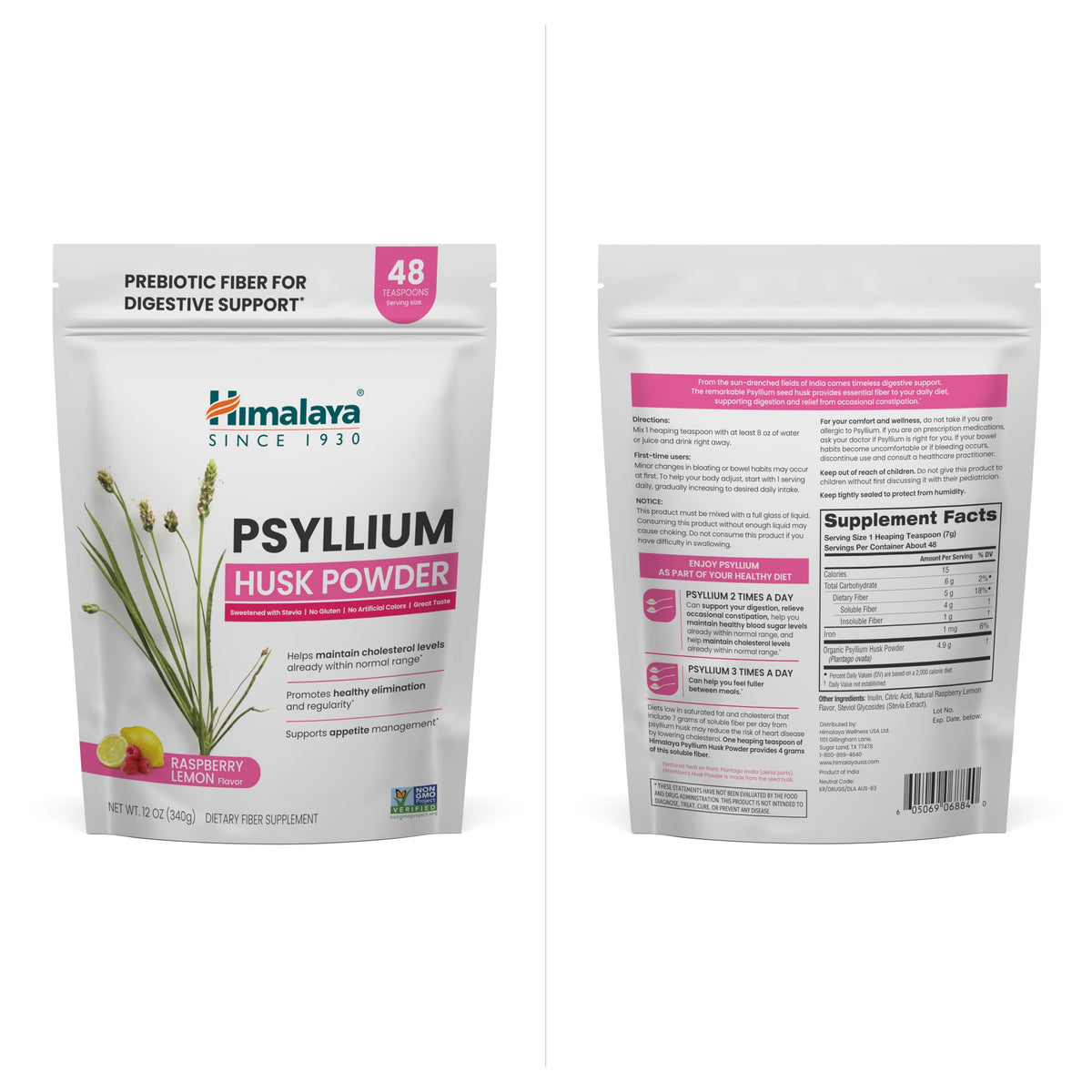 Himalaya Poudre de Psyllium à la Framboise et Citron 340 g emballage