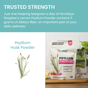 Himalaya Poudre de Psyllium à la Framboise et Citron 340 g sur une table