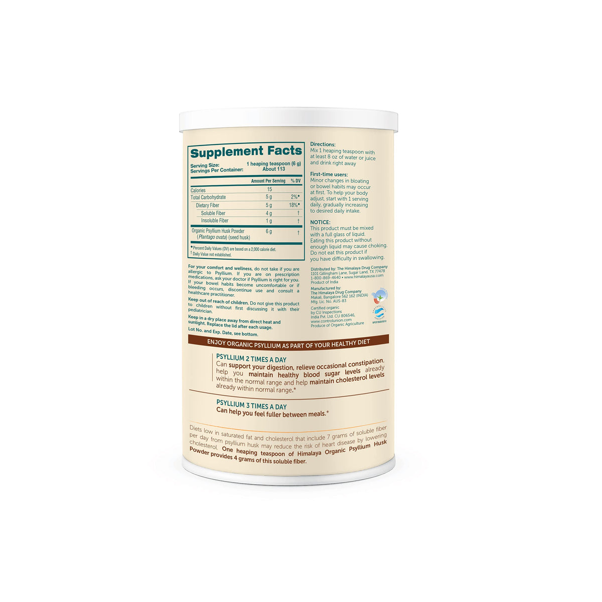 Himalaya Poudre de Psyllium Bio 24 oz vue arrière