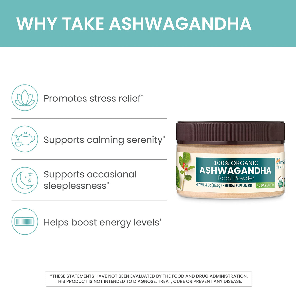 Himalaya Poudre de Racine d'Ashwagandha 181g cuillère de poudre