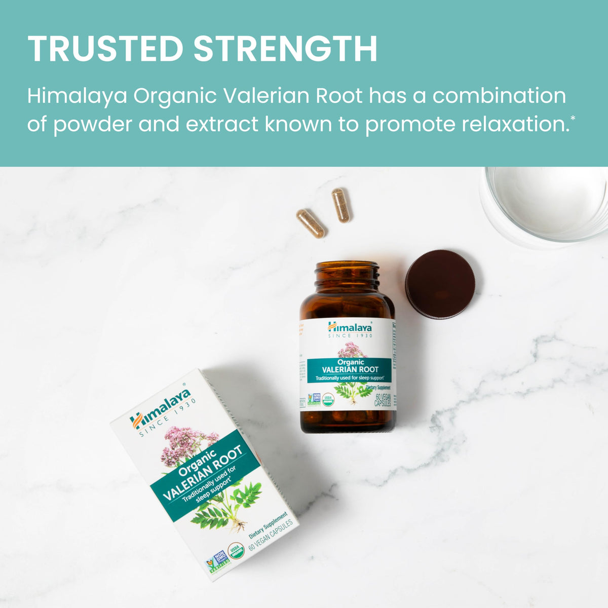Himalaya Racine de Valériane Bio 1000 mg 60 Capsules sur une table