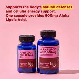 HINI Acide Alpha Lipoïque 600 mg capsules avec étiquette visible