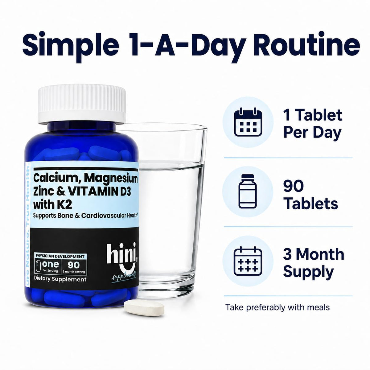 HINI Calcium Magnésium Zinc tablettes en main