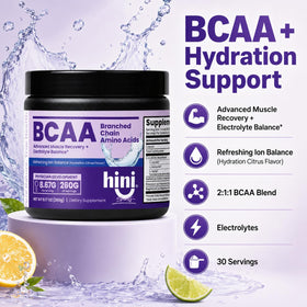 HINI Poudre BCAA agrumes contenant ouvert avec cuillère