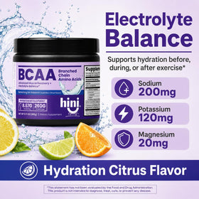 HINI Poudre BCAA agrumes informations nutritionnelles sur l'étiquette