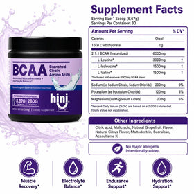 HINI Poudre BCAA agrumes vue de côté du contenant